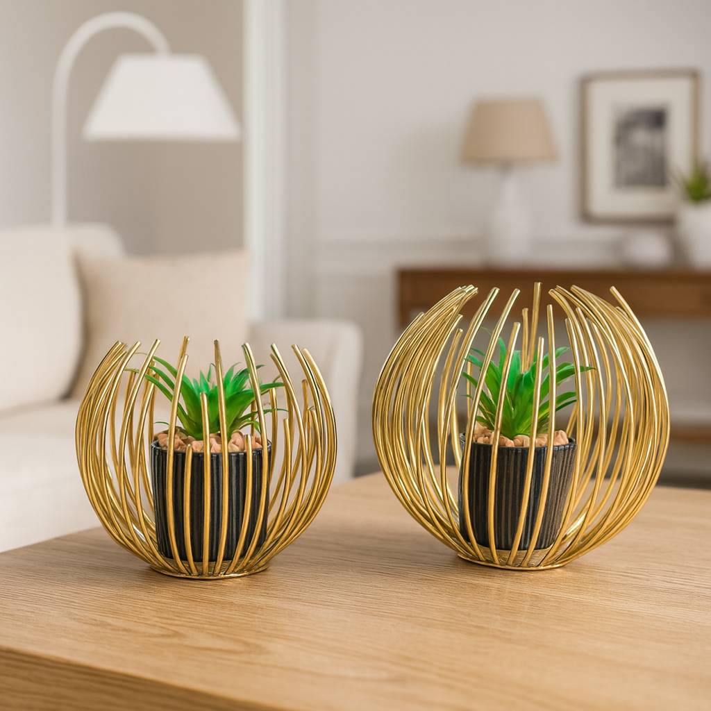 Modern Decorative Metal Planter Duo