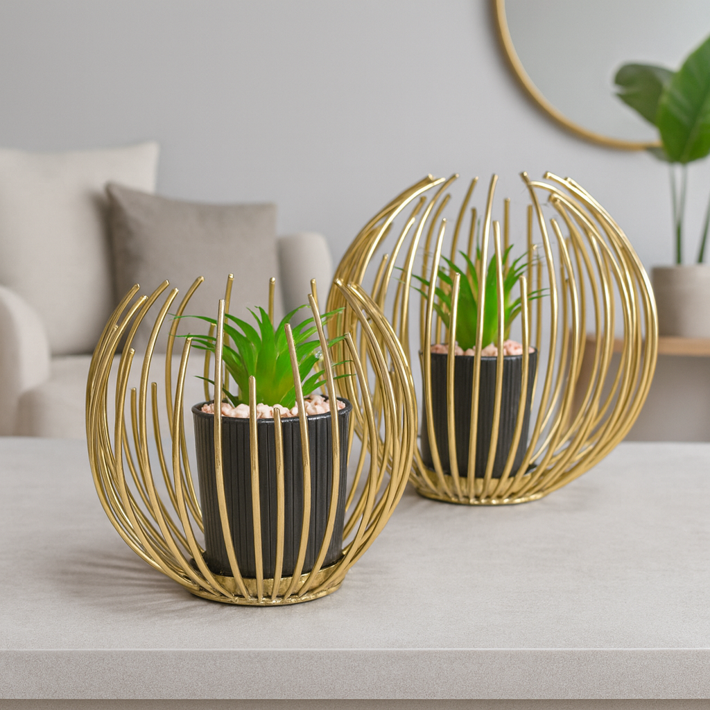 Modern Decorative Metal Planter Duo