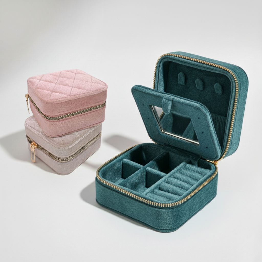 Velvet texture mini portable jewellery box