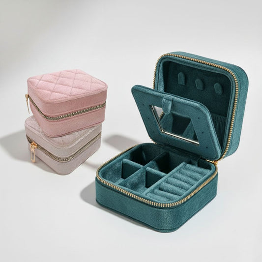 Velvet texture mini portable jewellery box