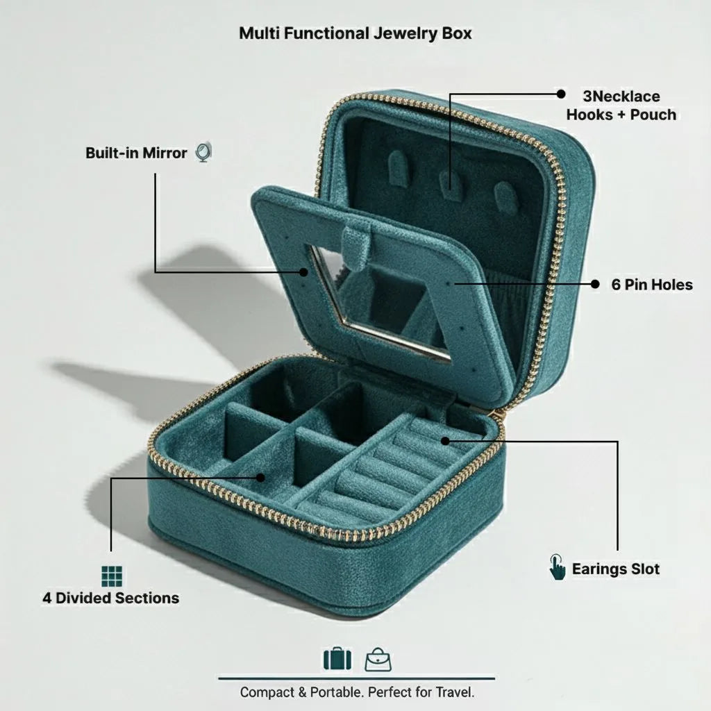 Velvet texture mini portable jewellery box