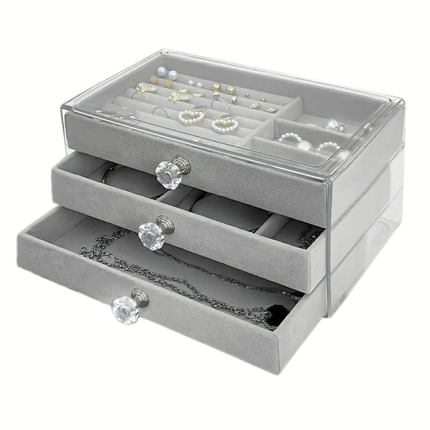Elegant 3-Drawer Velvet Jewelry Organizer Box