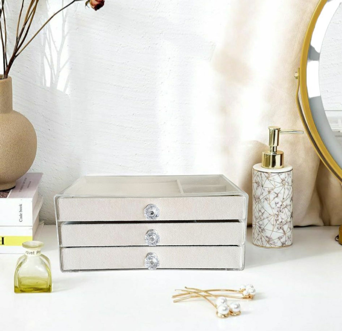 Elegant 3-Drawer Velvet Jewelry Organizer Box