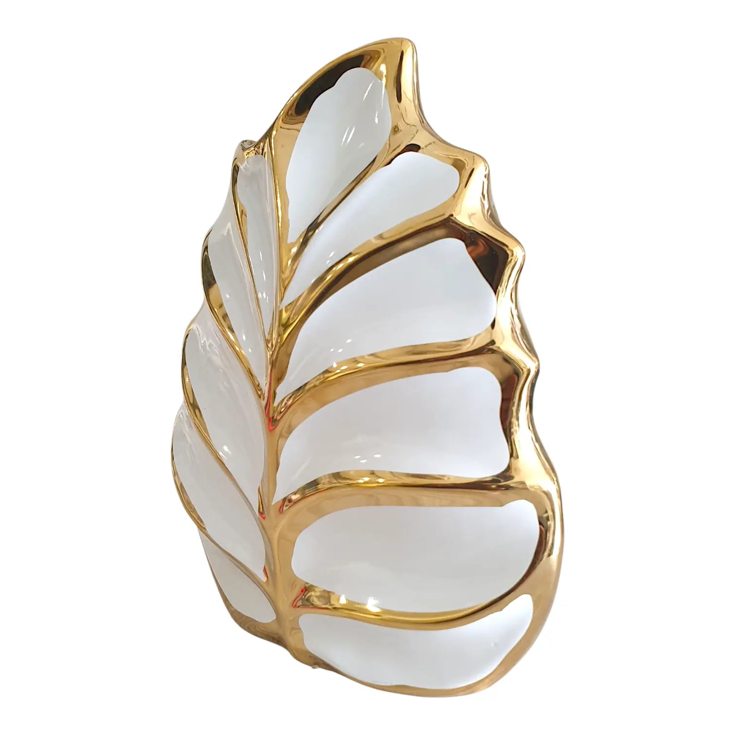 White & Gold Luxury Leaf Sculpture – Table Decor Sparkles