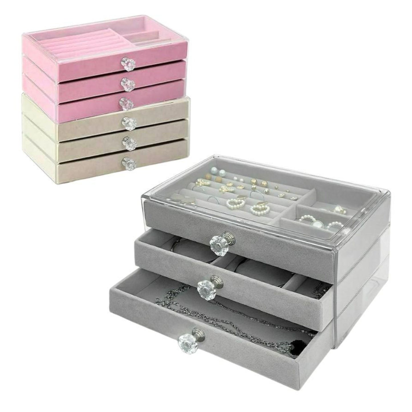Elegant 3-Drawer Velvet Jewelry Organizer Box