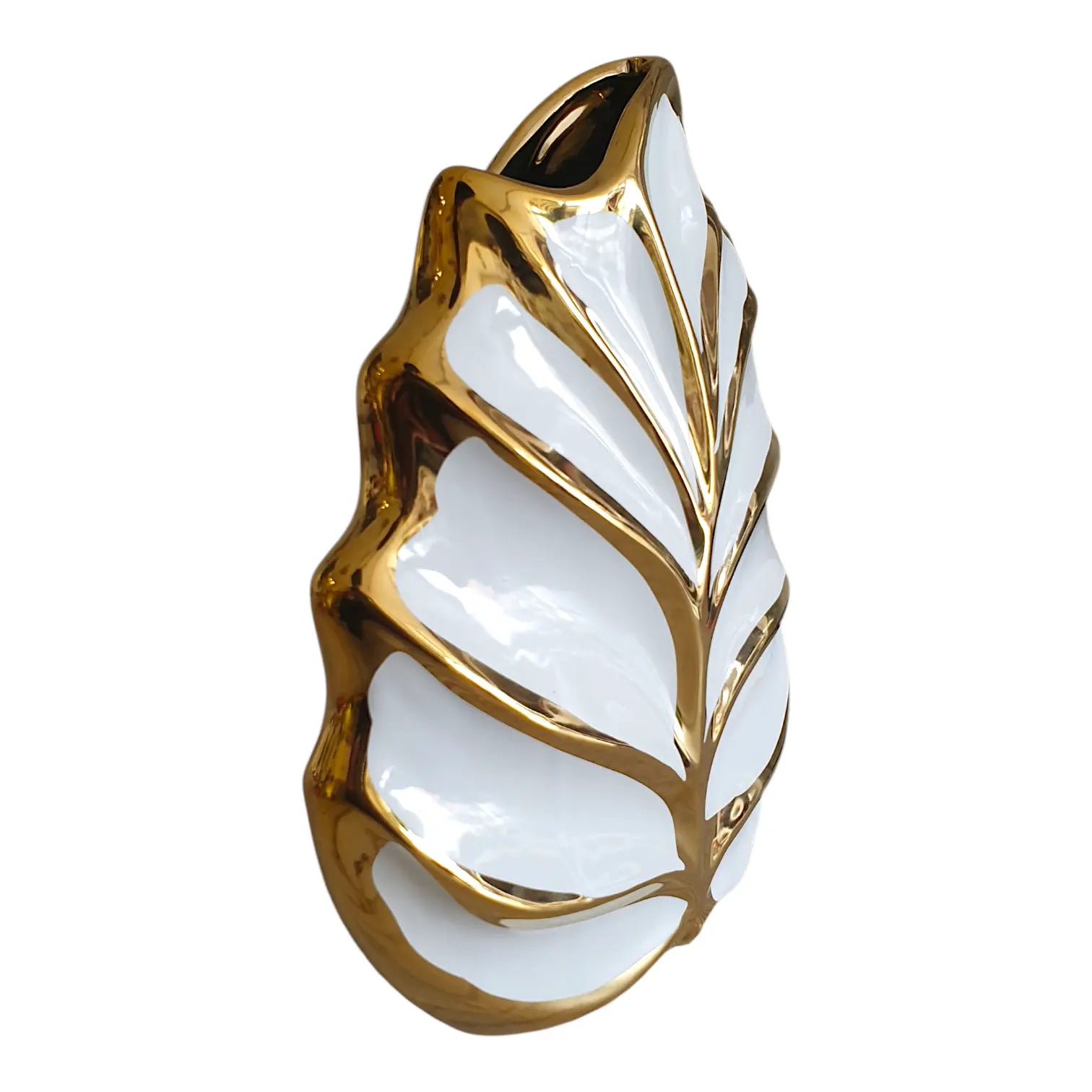 White & Gold Luxury Leaf Sculpture – Table Decor Sparkles