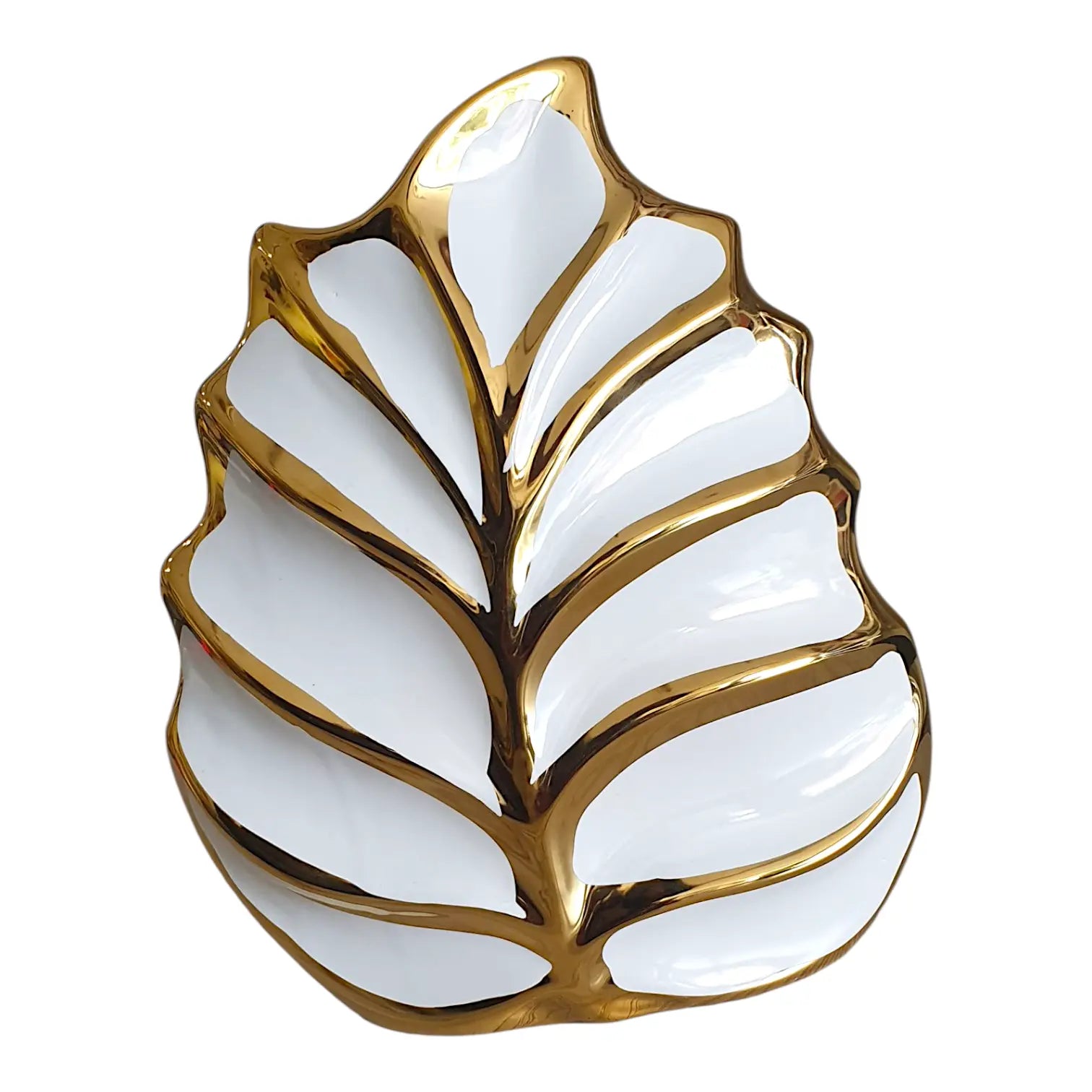 White & Gold Luxury Leaf Sculpture – Table Decor Sparkles