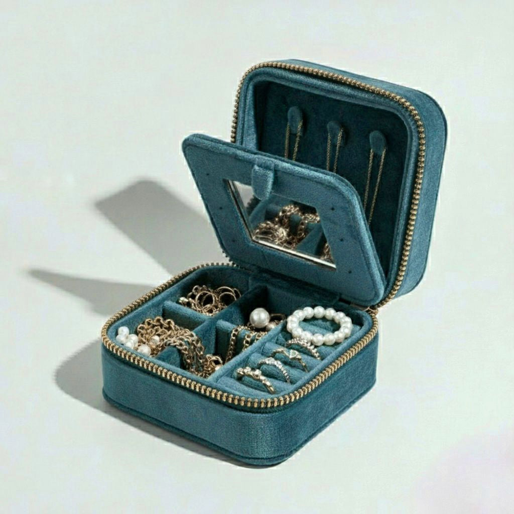 Velvet texture mini portable jewellery box