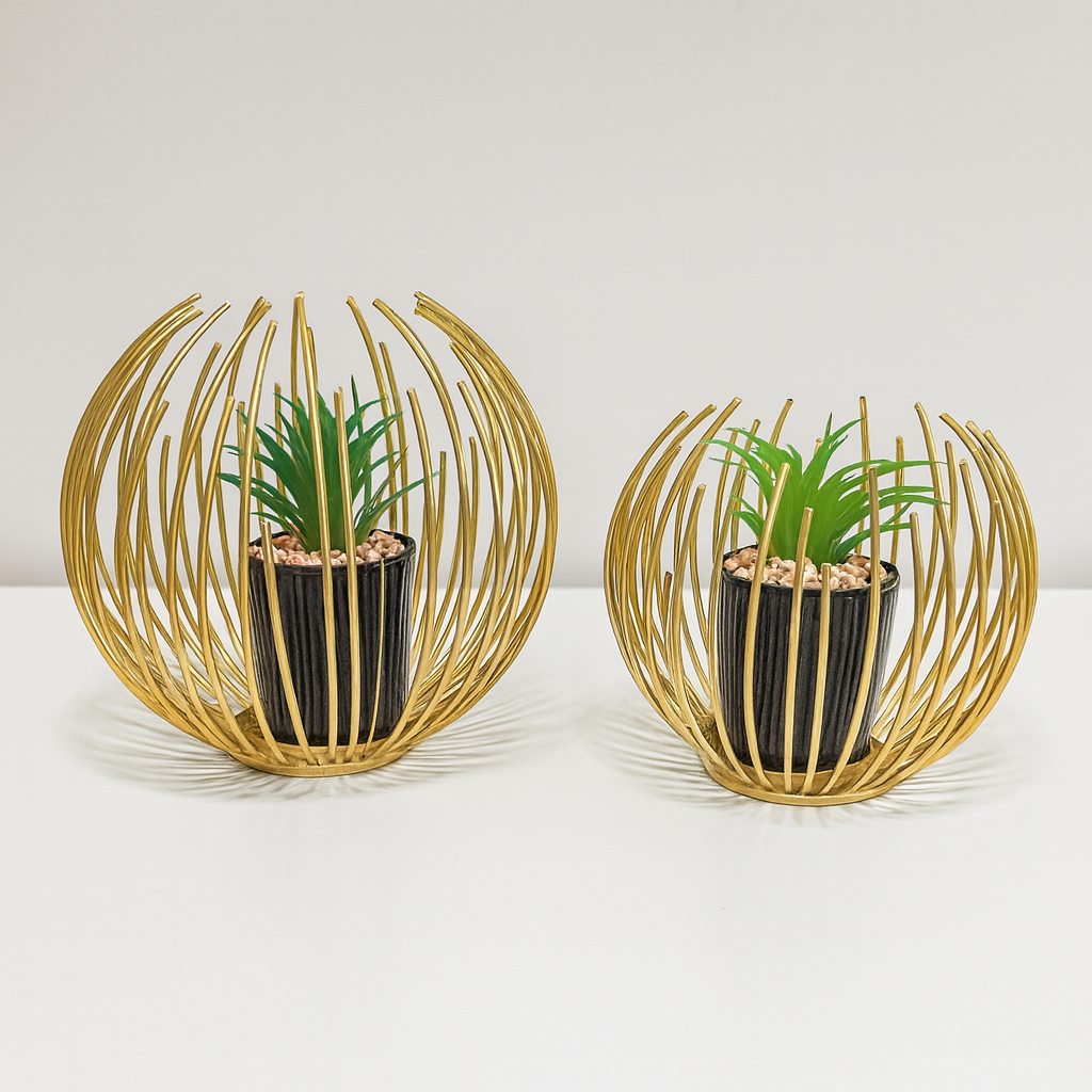 Modern Decorative Metal Planter Duo