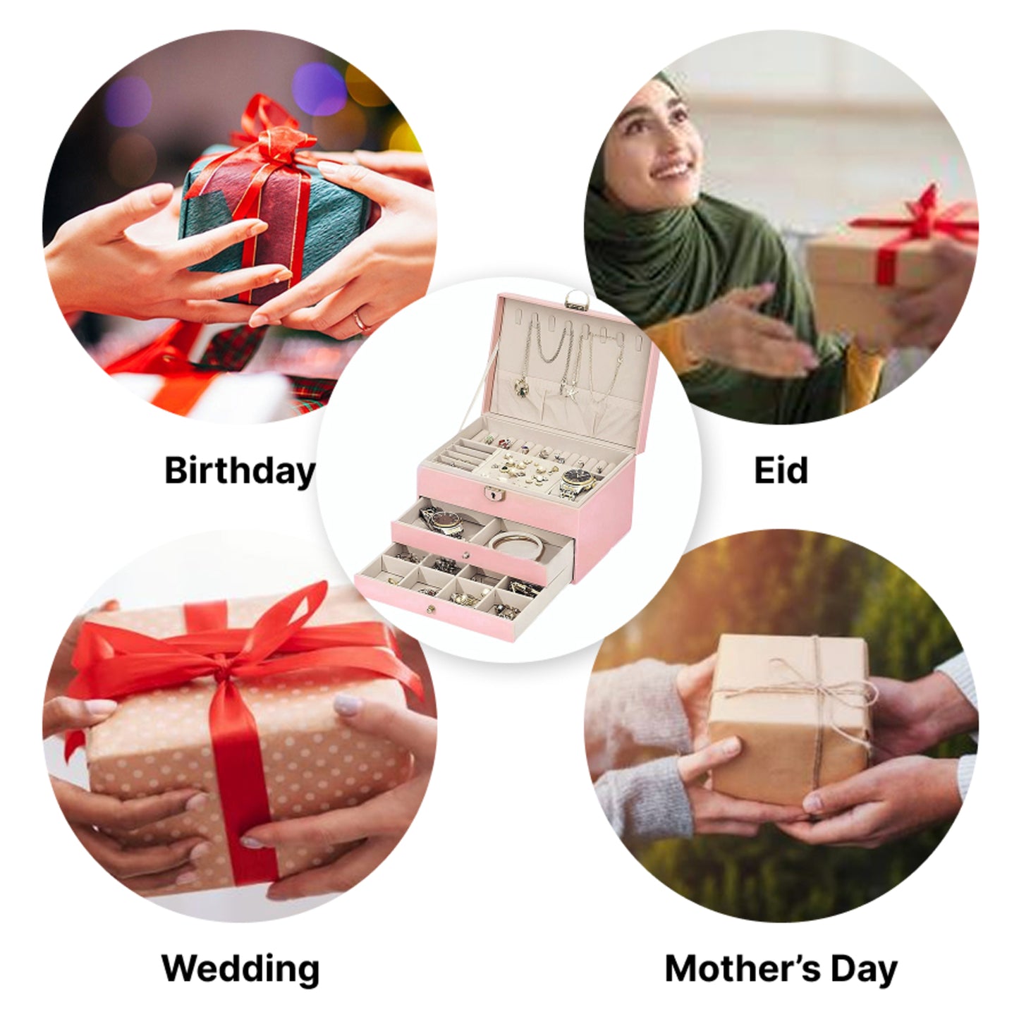 Leather 2 drawers quilted jewellery box