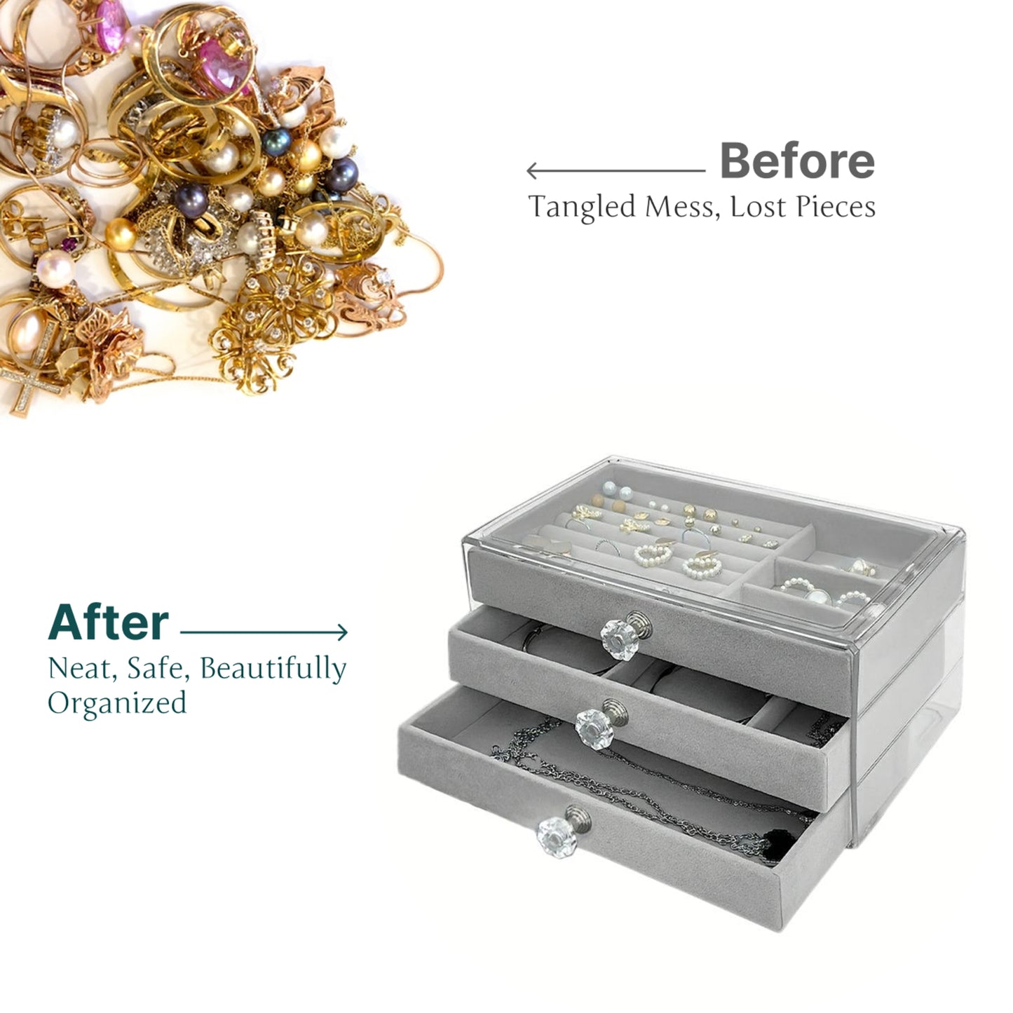 Elegant 3-Drawer Velvet Jewelry Organizer Box