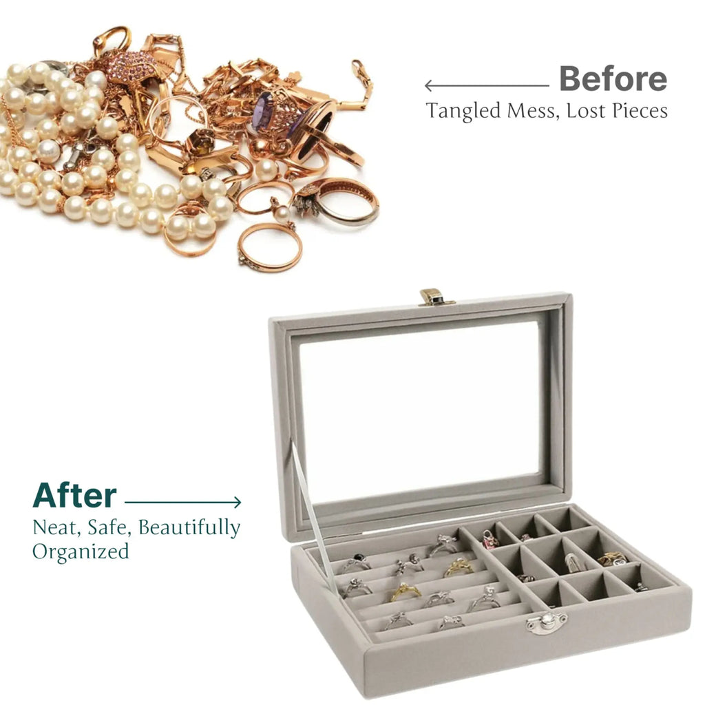 Veluxe Glass-Top Jewelry Display Box Sparkles