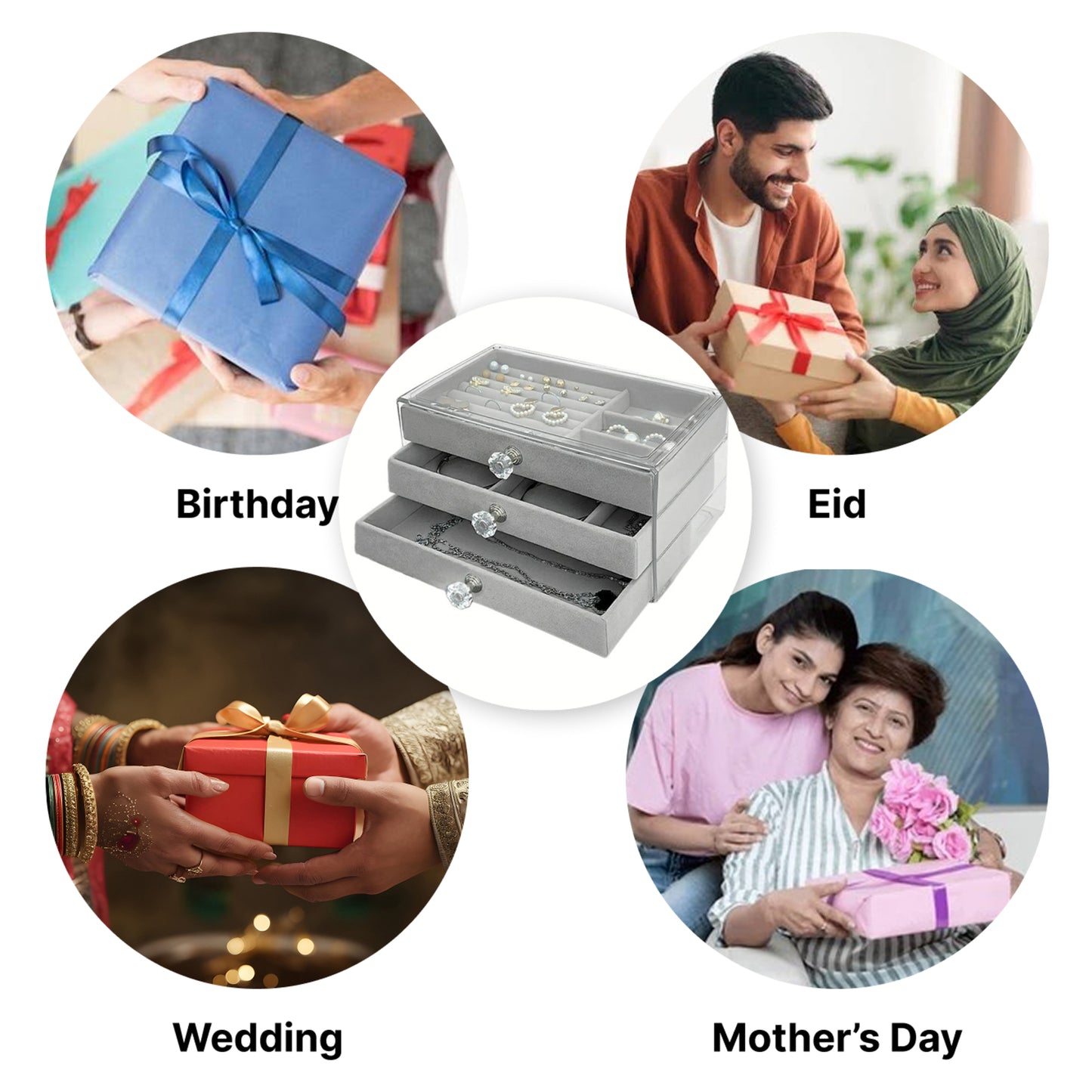 Elegant 3-Drawer Velvet Jewelry Organizer Box