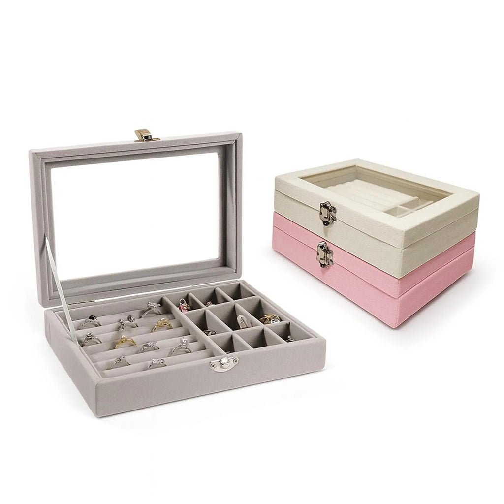 Veluxe Glass-Top Jewelry Display Box Sparkles