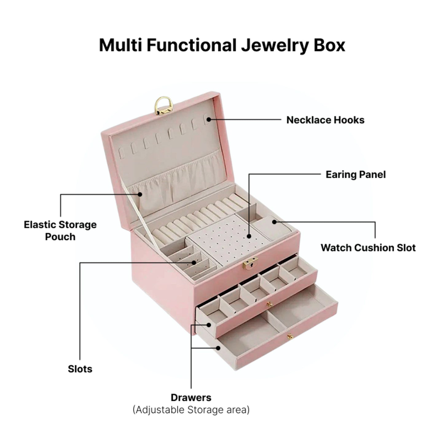 Leather 2 drawers quilted jewellery box