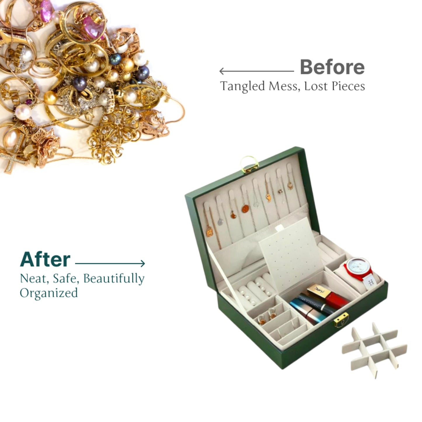 Leather no drawers quilted jewellery box