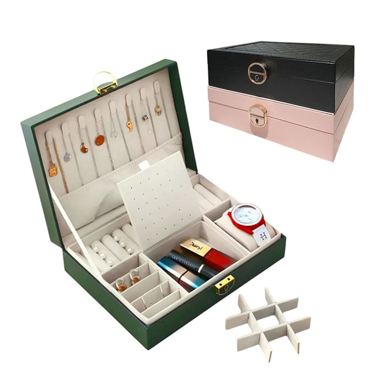 Leather no drawers quilted jewellery box