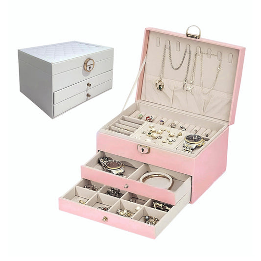 Leather 2 drawers quilted jewellery box